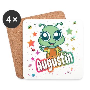 AUGUSTIN - Beautiful boy name with cute alien - Coasters (set of 4) - white - Front