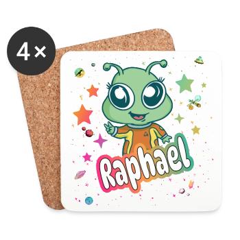 RAPHAEL - Schöner Junge Name mit süßem Alien - Untersetzer (4er-Set) - Weiß - Vorne