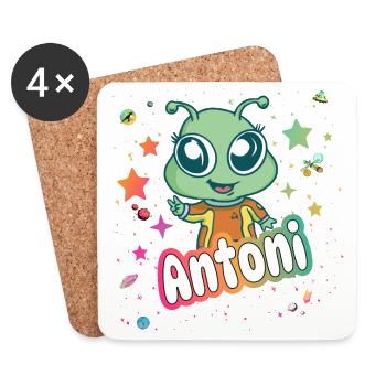 ANTONI - Beau nom de garçon avec extraterrestre mignon - Dessous de verre (lot de 4) - blanc - Devant