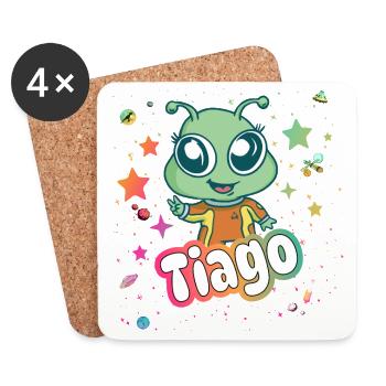 TIAGO - Schöner Junge Name mit süßem Alien - Untersetzer (4er-Set) - Weiß - Vorne