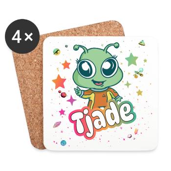 TJADE - Beautiful boy name with cute alien - Coasters (set of 4) - white - Front