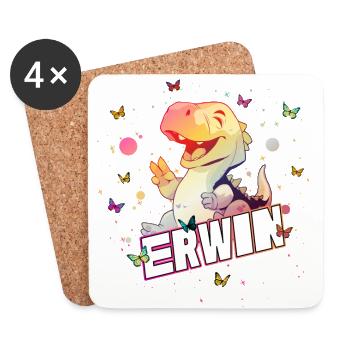 ERWIN - Beautiful boy name with cute DINO T-REX - Coasters (set of 4) - white - Front