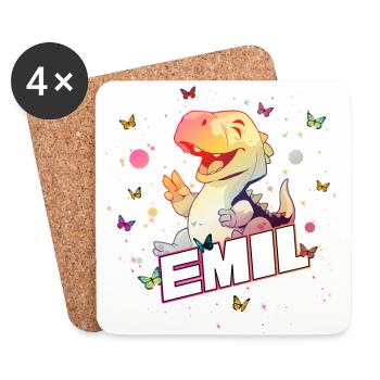 EMIL - Beautiful boy name with cute DINO T-REX - Coasters (set of 4) - white - Front