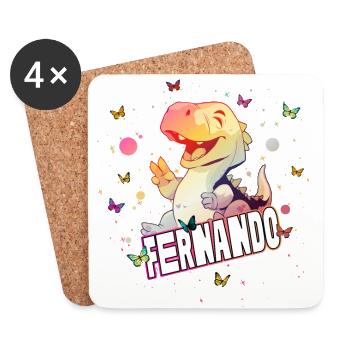 FERNANDO - Schöner Junge Name mit süßem DINO T-REX - Untersetzer (4er-Set) - Weiß - Vorne
