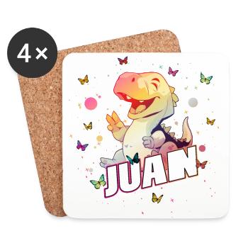 JUAN - Beautiful boy name with cute DINO T-REX - Coasters (set of 4) - white - Front