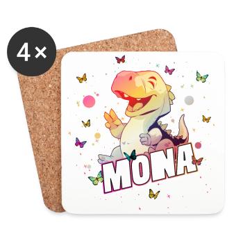 MONA - Schöner MÄDCHEN Name mit süßem DINO T-REX - Untersetzer (4er-Set) - Weiß - Vorne