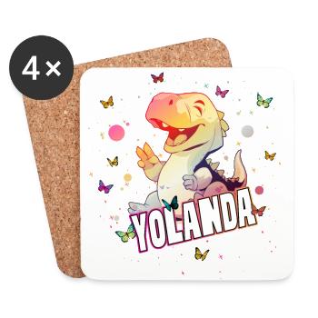 YOLANDA - Beautiful GIRL name with cute DINO TREX - Coasters (set of 4) - white - Front