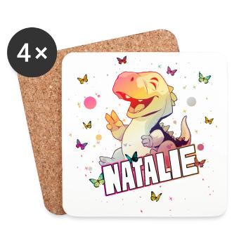 NATALIE - Schöner MÄDCHEN Name mit süßem DINO - Untersetzer (4er-Set) - Weiß - Vorne