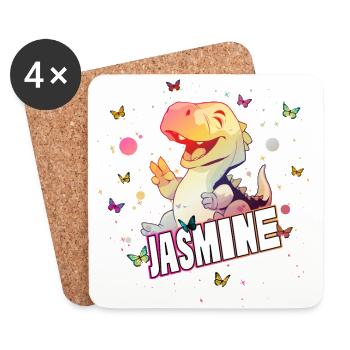 JASMINE - Schöner MÄDCHEN Name mit süßem DINO - Untersetzer (4er-Set) - Weiß - Vorne
