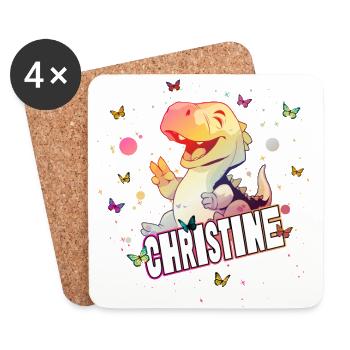 CHRISTINE - Beau nom de FILLE avec un DINO mignon - Dessous de verre (lot de 4) - blanc - Devant