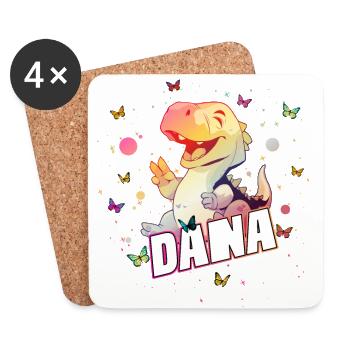 DANA - Beau nom de FILLE avec mignon DINO - Dessous de verre (lot de 4) - blanc - Devant