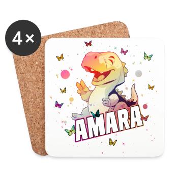 AMARA - Beautiful GIRL name with cute DINO - Coasters (set of 4) - white - Front