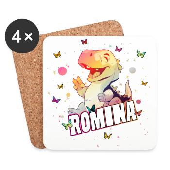 ROMINA - Schöner MÄDCHEN Name mit süßem DINO - Untersetzer (4er-Set) - Weiß - Vorne