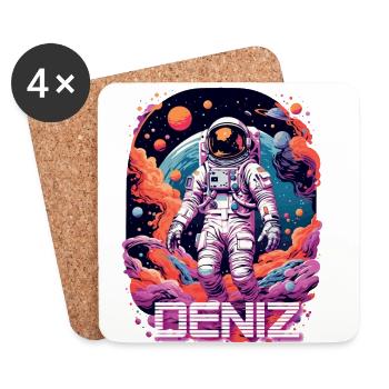 DENIZ - Schöner Jungen Name mit coolem Astronaut - Untersetzer (4er-Set) - Weiß - Vorne