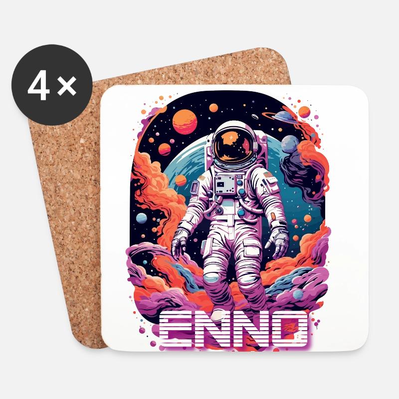 ENNO - Schöner Jungen Name mit coolem Astronaut - Untersetzer (4er-Set) - Weiß