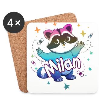 MILAN - Beautiful boy name with cute raccoon - Coasters (set of 4) - white - Front