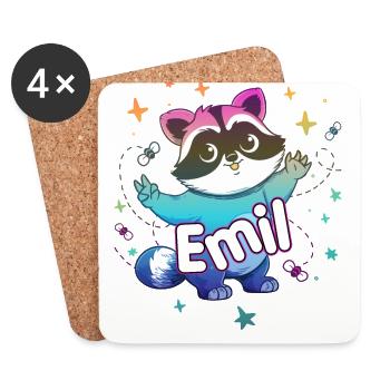 EMIL - Beautiful boy name with cute raccoon - Coasters (set of 4) - white - Front