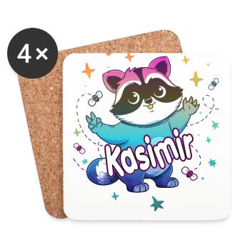 KASIMIR - Schöner Jungen Name mit süßem Waschbär - Untersetzer (4er-Set) - Weiß - Vorne