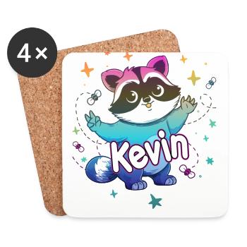 KEVIN - Schöner Jungen Name mit süßem Waschbär - Untersetzer (4er-Set) - Weiß - Vorne