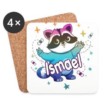 ISMAEL - Schöner Jungen Name mit süßem Waschbär - Untersetzer (4er-Set) - Weiß - Vorne