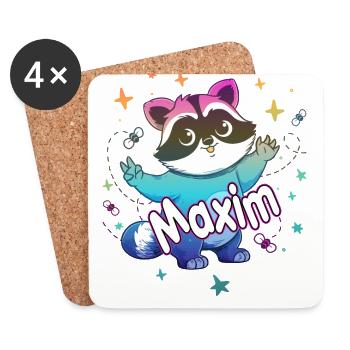 MAXIM - Schöner Jungen Name mit süßem Waschbär - Untersetzer (4er-Set) - Weiß - Vorne