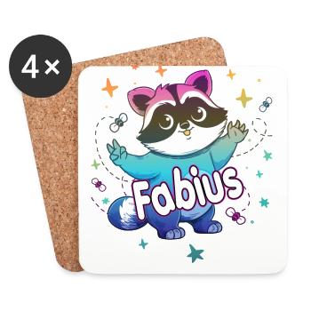 FABIUS - Beau nom de garçon avec un raton laveur mignon - Dessous de verre (lot de 4) - blanc - Devant