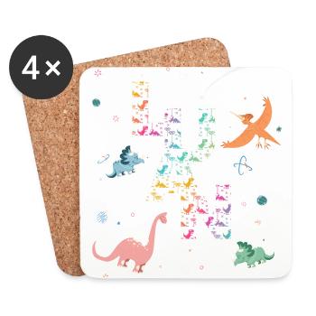 LUAN - Beautiful boy name with dinosaur - Coasters (set of 4) - white - Front