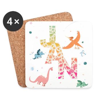 JAN - Schöner Jungen Name mit Dinosaurier - Untersetzer (4er-Set) - Weiß - Vorne