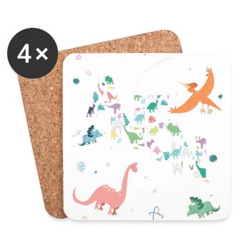 ANTON - Beau prénom de garçon avec dinosaure - Dessous de verre (lot de 4) - blanc - Devant