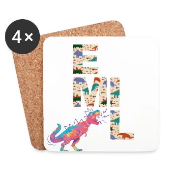 EMIL - Beautiful boy name with dinosaur - Coasters (set of 4) - white - Front