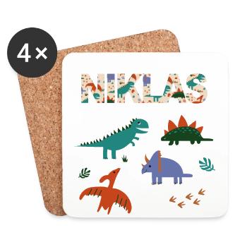 NIKLAS - Schöner Jungen Name mit Dinosaurier - Untersetzer (4er-Set) - Weiß - Vorne