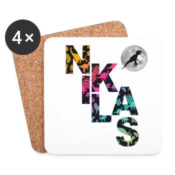 NIKLAS - Beautiful boy name with dinosaur - Coasters (set of 4) - white - Front