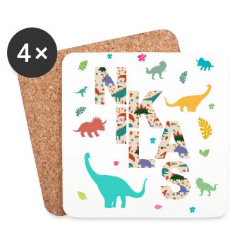 NIKLAS - Schöner Jungen Name mit Dinosaurier - Untersetzer (4er-Set) - Weiß - Vorne
