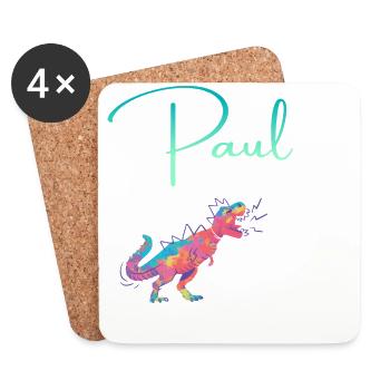 PAUL - Beautiful boy name with dinosaur - Coasters (set of 4) - white - Front