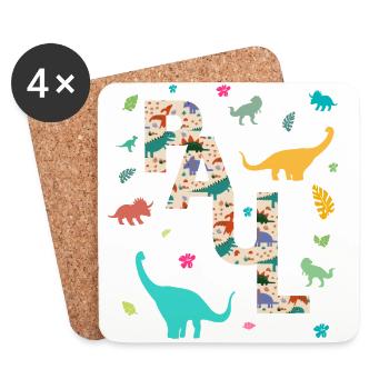 PAUL - Beautiful boy name with dinosaur - Coasters (set of 4) - white - Front