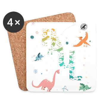 PAUL - Schöner Jungen Name mit Dinosaurier - Untersetzer (4er-Set) - Weiß - Vorne