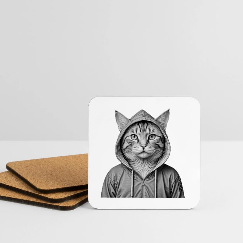 Coole Katze mit Kapuzenpullover Untersetzer (4er-Set)