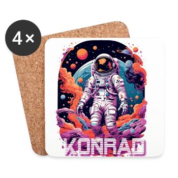 KONRAD - Schöner Jungen Name mit coolem Astronaut - Untersetzer (4er-Set) - Weiß - Vorne