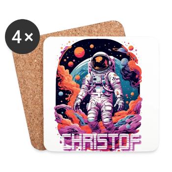 CHRISTOF - Beau prénom de garçon avec astronaute - Dessous de verre (lot de 4) - blanc - Devant