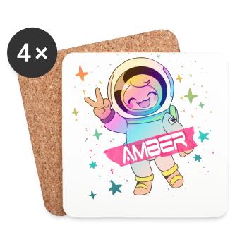 AMBER - Beau nom de fille avec astronaute mignon - Dessous de verre (lot de 4) - blanc - Devant