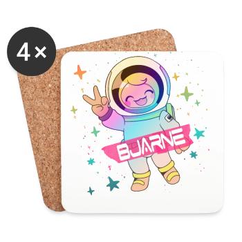 BJARNE - Beau nom de garçon avec astronaute mignon - Dessous de verre (lot de 4) - blanc - Devant