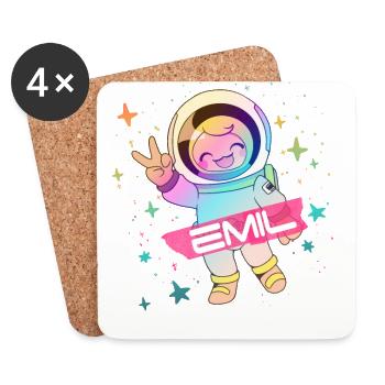 EMIL - Beautiful boy name with cute astronaut - Coasters (set of 4) - white - Front