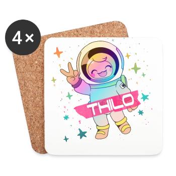 THILO - Beautiful boy name with cute astronaut - Coasters (set of 4) - white - Front