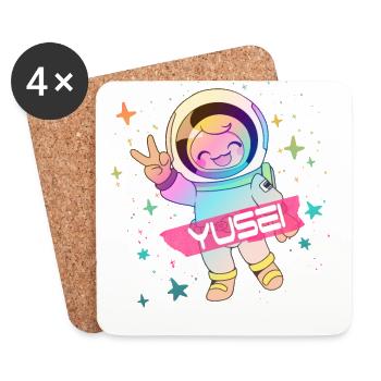 YUSEI - Beau nom de garçon avec astronaute mignon - Dessous de verre (lot de 4) - blanc - Devant