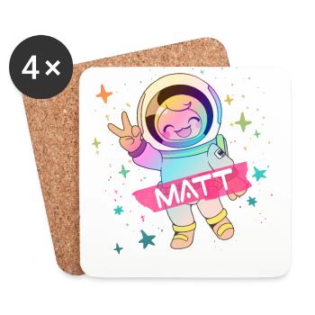MATT - Beau prénom de garçon avec astronaute mignon - Dessous de verre (lot de 4) - blanc - Devant