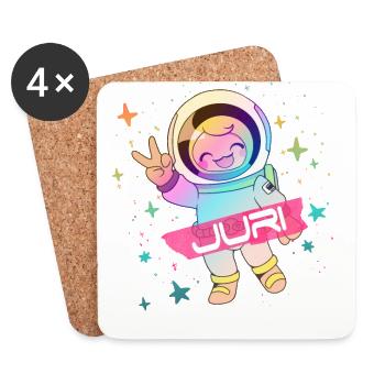 JURI - Beau prénom de garçon avec un astronaute mignon - Dessous de verre (lot de 4) - blanc - Devant