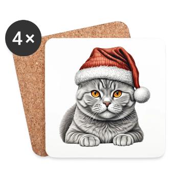 Chat de Noël American Shorthair - Dessous de verre (lot de 4) - blanc - Devant