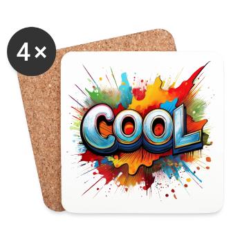 Vibrant Graffiti “COOL” Splash Design - Coasters (set of 4) - white - Front