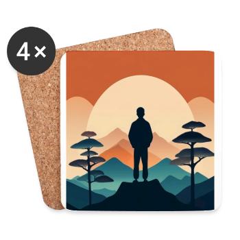 Silhouette on a Mountain at Sunrise - Coasters (set of 4) - white - Front