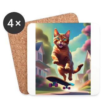 Katze Skateboaring - Untersetzer (4er-Set) - Weiß - Vorne